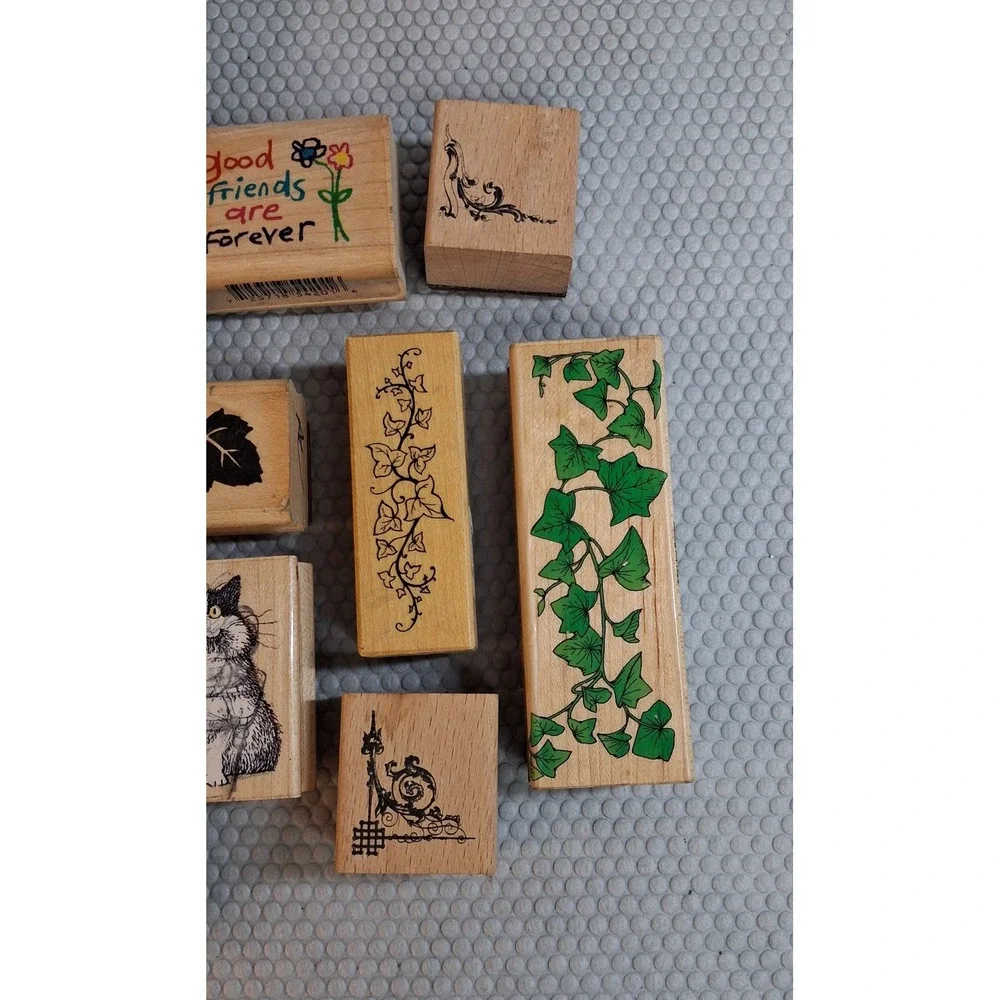 Vintage Wood Block Rubber Stamp Lot of 17 - Mixed Brands Crafting Scrapbook Card